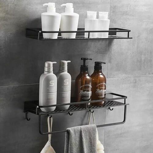 Shower Caddy 2-Pack Aluminum Shower Shelf with Adhesive Wall Mounted Storage Organizer with Towel Bar for Bathroom Kitchen Black