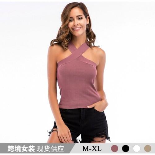 European and American womens summer cross-neck halter vest womens wrapped chest outside wear-sleeve sleeveless top Solid