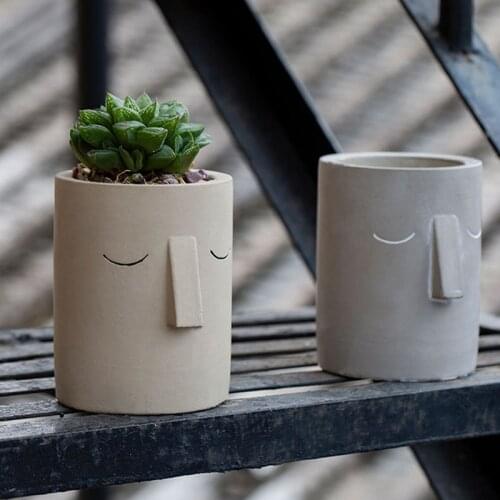 Cement Flowerpot Mold Face Design Plant Pot Cement Silicone mold Simple Abstract Pen container Mold Home furnishing Siliconmold