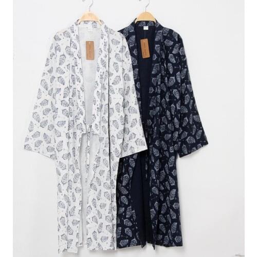 Japanese Kimono Bathrobe Summer New Style Cotton Couple Nightgown Home Service Thin Large Size Mens Print Kimono Robe