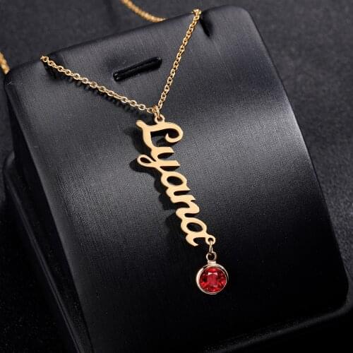 Personalized Vertical Name Necklace with Birthstone Gold Name Birthstone Necklace Silver Necklace for Women Mothers Day Gift