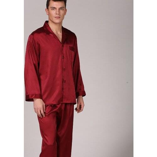 Burgundy Black Striped Pajama Set Nightgown Men Nightwear Sleepwear Home Suit 2PCS Pyjamas Male пижама для мужчин