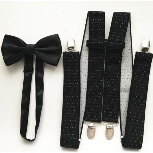 Dots Print Mens Supenders Bowtie Sets for Women High Elastic Strap H Shape Suspender Neck Tie Set for Adult Boys LB066