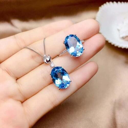 Real Natural Topaz jewelry set Natural Real Topaz 925 sterling silver 1pc pendant,1pc ring