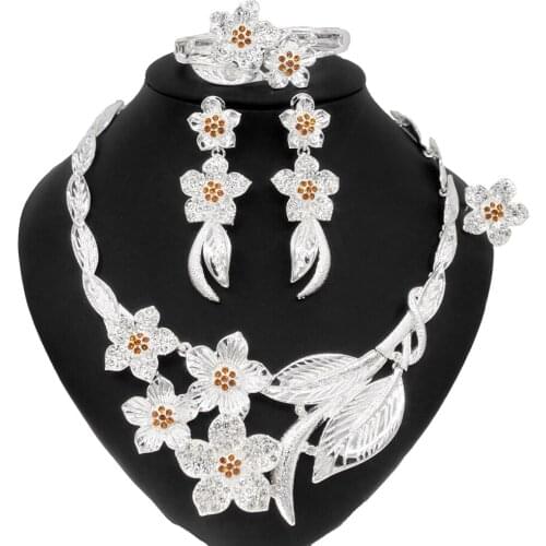 Yulaili High-quality Exquisite Silver Sun Flowers Diamond Jewelry Set African Bride Fashion Wedding Banquet Wear Jewelry Sets