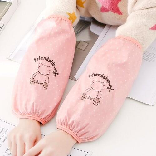 Korean version of cute embroidery double net yarn long anti-fouling sleeves Ms. home office daily cleaning hand