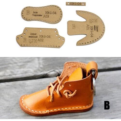 Diy handmade leather goods gift making small ornaments kraft paper template mold small shoes boots keychain backpack pendant