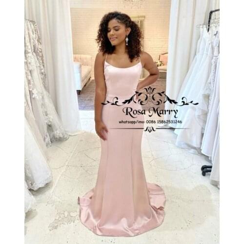 Pink Cheap Wedding Guest Dresses For Women 2021 Mermaid Straps Customized Simple Satin Bridesmaids Dresses Maid Of Honors