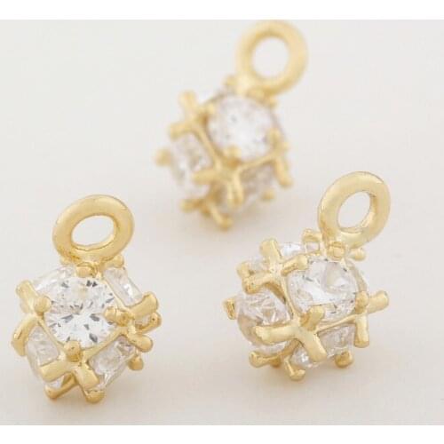 6PCS 6x10MM 24K Champagne Gold Color Plated Brass with Zircon Beads Charms High Quality Diy Jewelry Findings Accessories