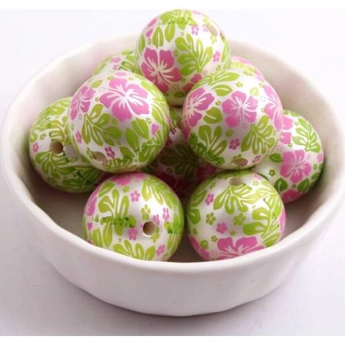 AAA Quality Fashion 20MM 100pcs/lot chunky acrylic Imitation pearl Printing Hawaii Beads For Kids Chunky Jewelry