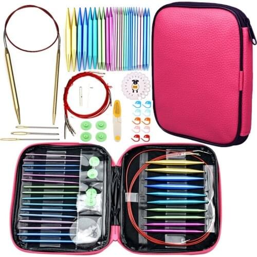 Aluminum Circular Knitting Needles Set 26pc Interchangeable Crochet Needles with Case for Any Crochet Patterns & Yarns