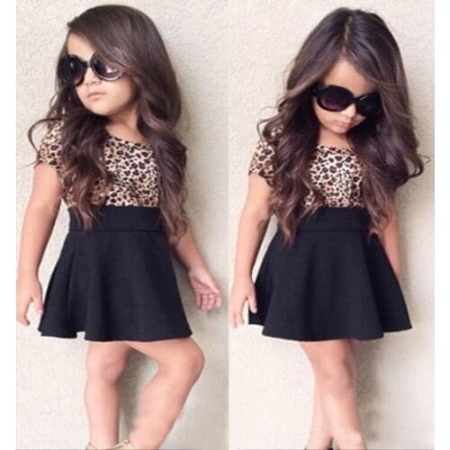 2019 New Baby Girls dress Kid Princess Short Sleeves Leopard T-shirt Top Short Dress Outfits Party Tutu dress summer sundress