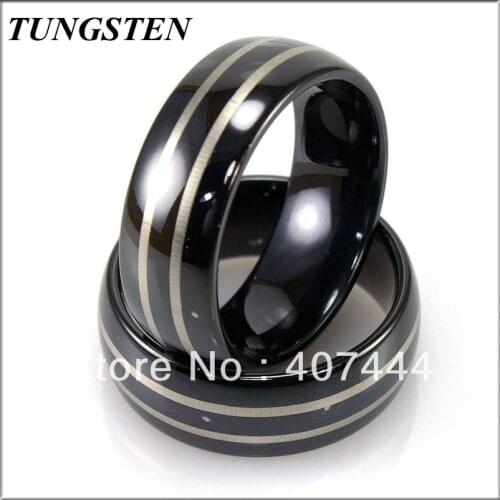 New Arrival Tungsten Domed Ring With Polish and 2 Laser Engraved Lines With Black Plating Wholesale 10 pieces /lot Free Shipping