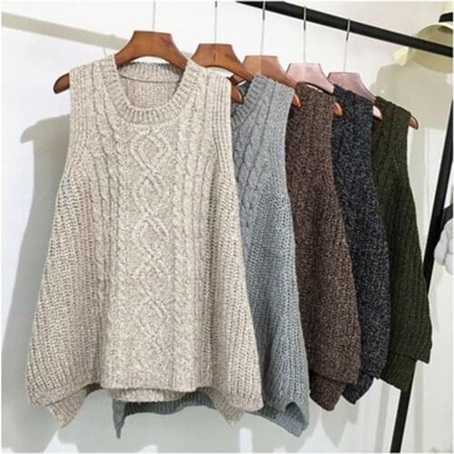 Autumn And Winter Clothing Thick Wool Vest Female Knitted Vest Loose Large Size Round Neck In The Long Section Of The Wild Vest