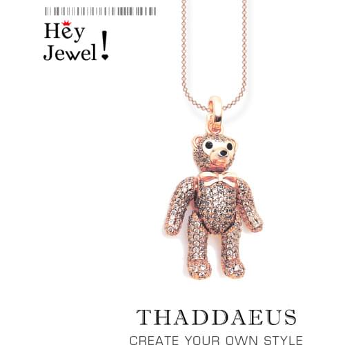 Necklace Rose Gold Teddy Bear,2021 Summer Brand New Cute Fine Jewelry Europe 925 Sterling Silver Bijoux Gift For Women
