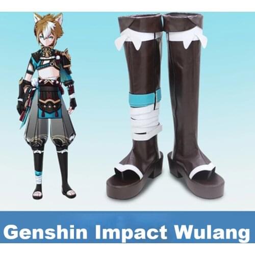 Anime Game Genshin Impact NEW Style Wulang Artificial Leather 35-50 Custom Cosplay Shoes Wig Halloween Party Accessories