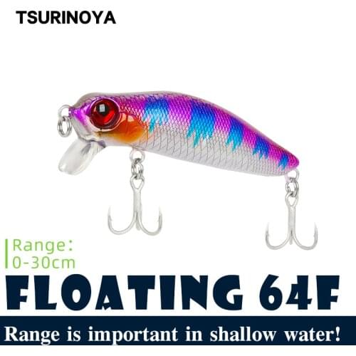 TSURINOYA Floating Fishing Lure Minnow DW71 64mm 6g Seabass 0-30cm Shallow Range Crank Bait Tungsten Weight System
