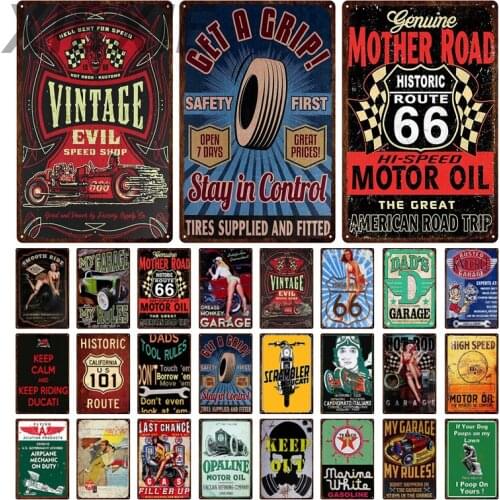 Get a Grip Car Tires Vintage Metal Sign Tin Sign Motor Oil Historic Route Wall Art for Wall Plaque Bar Garage Art Home Decor