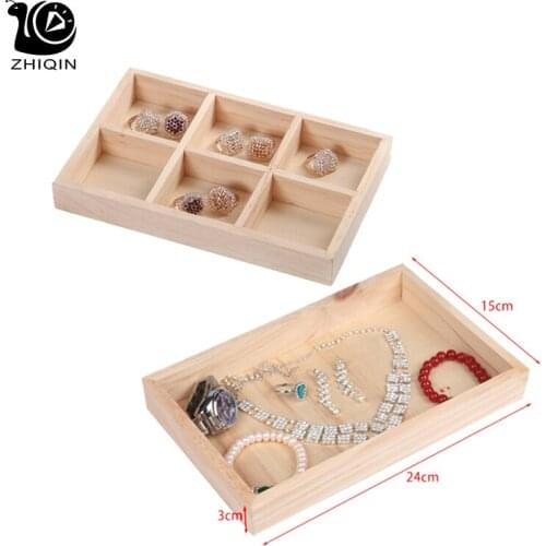 Portable Wooden Jewelry Box Organizer 6-Grid/Empty Jewelry Tray for Pendant Earrings Necklace Cufflinks Storage Showcase Display