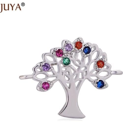 Multi-color CZ rhinestone Gold Tree of Life Connector for Bracelet Jewelry Making Accessories Craft diy handmade Findings