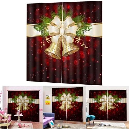 Christmas Curtain Decorative Bell Print Window Drape Window Treatment Curtain