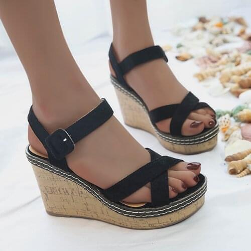 TELOTUNY sandals 2021 Summer New High Heel Open Toe Muffin Platform Thick Soled Womens sandals Outdoor Buckle Strap Beach Shoes