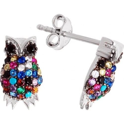 Argentum Concept-Owl Pattern Colored Stone Silver Earrings-K073301