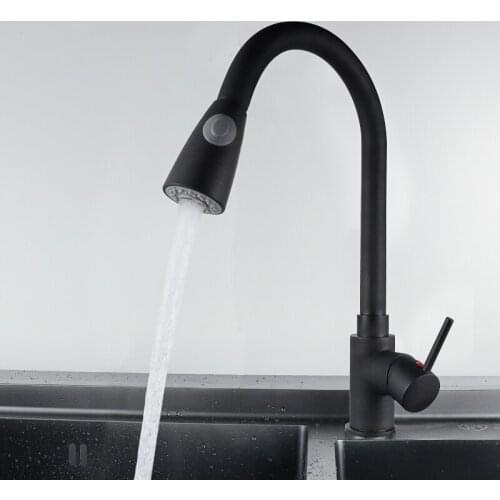 Black Spring Pull-Down Chrome Brass Kitchen Faucet Pipe Double Swivel 360 Hand Shower Hot Cold Mixer Kitchen Faucet Outlet