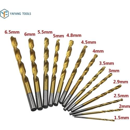 13pcs/set Twist Drill Bit 1.5-6.5mm Titanium Coated HSS Drill Bits Round Shank Wood Plastic Metal Hole Cutter Power Tools