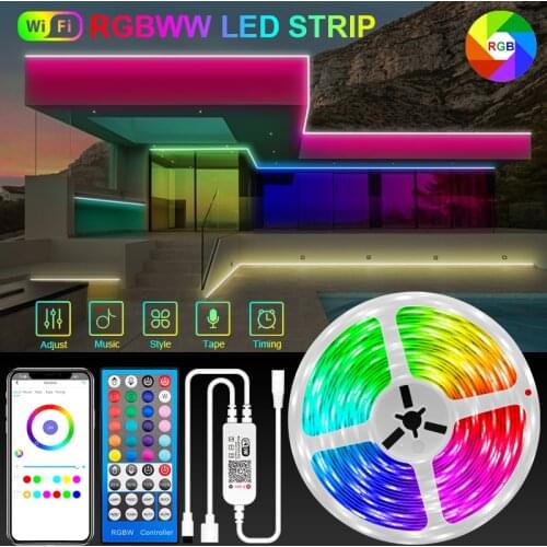 5M-30M RGBWW Wifi Led Strip Lights 5050 Bluetooth warm white Led strip Phone App Control Flexible Lamp Tape Ribbon DC12V Adapter