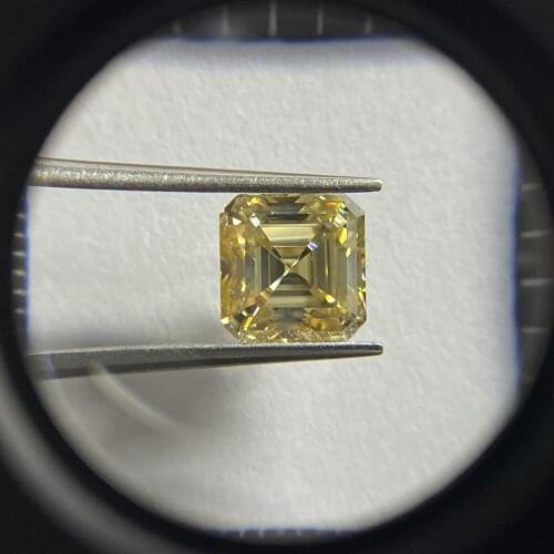 Asscher Cut 6 Carat 12X12mm Dark Fancy Yellow Synthetic Moissanite VVS Loose Gemstone Diamond Price