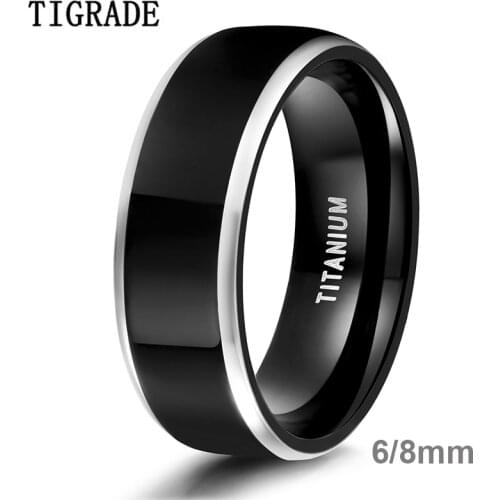 Tigrade Men Ring Black Luxury Wedding Band Pure Titanium Polished for Women Lover Rings Couple Engagement Jewelry Size 4-Size 14