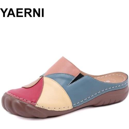 YAERNI fashion women casual slip on shoes round toe ladies leisure walking outdoor beach loafers mule shoes flat platform