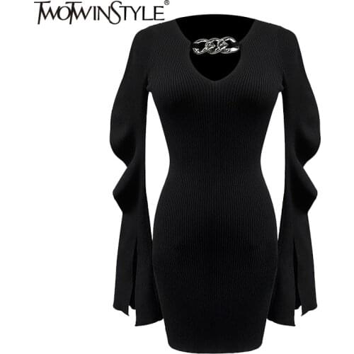 Модные трикотажные платья TWOTWINSTYLE China At AliExpress