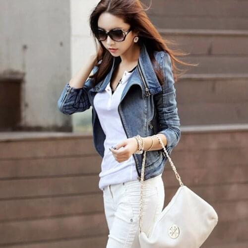 2017 New Women Autumn Denim Jackets Long Sleeve Basic Coats Vintage Slim Blue Short Turn-down Collar Casual Denim Jacket