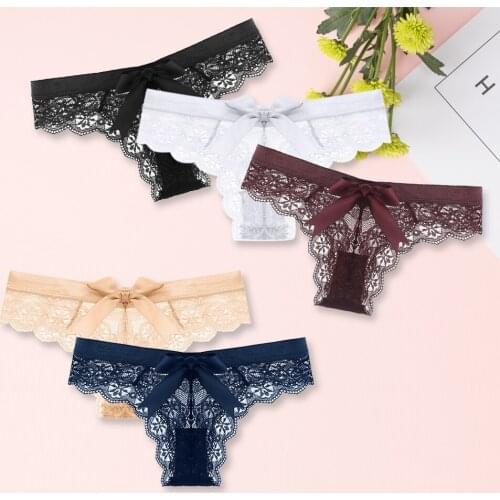 Woman Lace Sexy G-String Briefs Lingerie Low Waist Bowknot Panties Cotton Women Thong T-back Female Underwear Lingerie Intimates