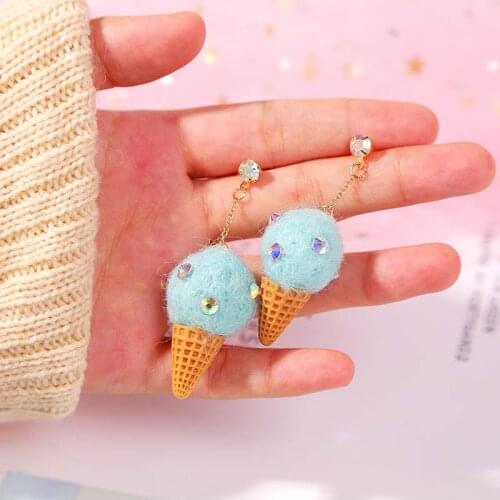 2019 Fashion Cute Handmade Wool Ice Cream Drop Earrings For Women Trendy Pom Pom Dangle Earring Ladies Girls Kids Jewelry Gifts