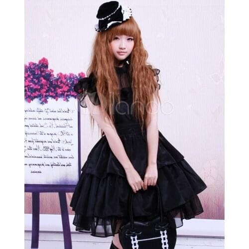 Womens Gothic Lolita Dress Gothic Punk Mall Goth Kawaii Cute Ruffle Bandage Black Mini Dress 2021 Emo Clothes Summer