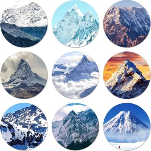 58mm Scenery Snow Mountain Icons Pins Badge Decoration Brooches Metal Badges For Clothes Backpack Decoration