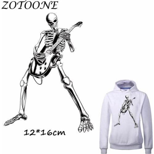 ZOTOONE Guitar Music Skull Patch for Clothes T Shirt Ironing on Patches Stickers DIY Heat Transfer Accessory Washable Appliques