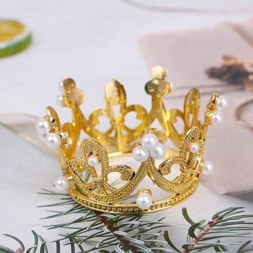 1PC Mini Crown Cake Topper Crystal Pearl Tiara Children Hair Ornaments