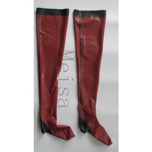 100% natural lingerie latex stockings in brown color with black trims for women