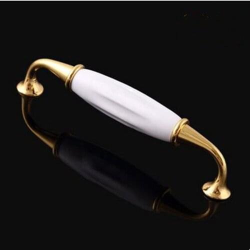 128mm Modren kitchen cabinet handles white ceramic cupboard wardrobe pulls gold zinc alloy furniture handles knobs pulls