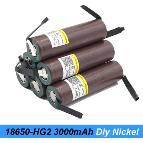 18650 HG2 3000mAh battery with strips soldered batteries for screwdrivers 30A high current + DIY nickel inr18650 hg2 Turmera NEW