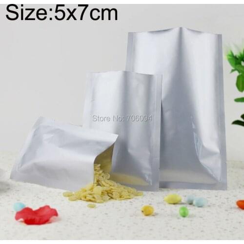 200PCS 5*7cm(1.97'' * 2.76'') 200micron Pure silver Aluminum Foil Bag Heat Seal Foil Bag Powder/Spice/Cooked Food storage pouch