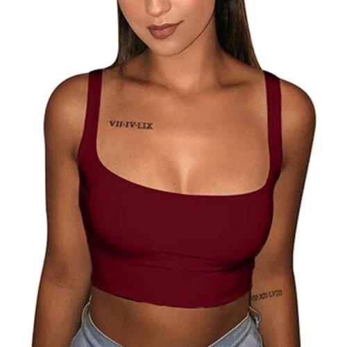 2021Sexy Women Solid Strappy Tanks Vest Crop Top Summer Sleeveless Slash Neck Tanks Beach Women Sports Tank Tops