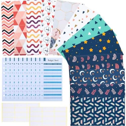 26 Pcs Budget Cash Envelopes System 12 Pieces A6 Binder Cash Envelopes 12 Pieces Budget Planner Refills with 2 Sheets Label