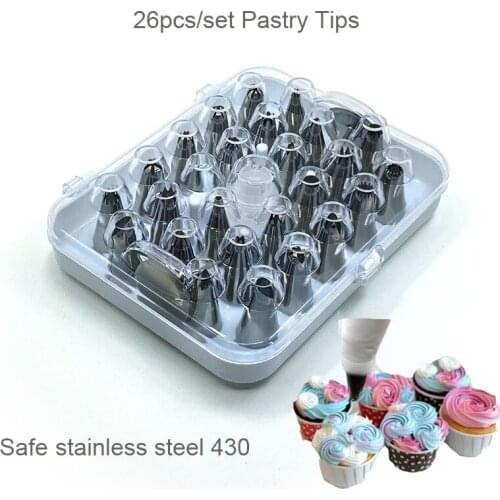 26Pcs/set Cake Decorating Stainless steel Icing Piping Nozzles with box Pastry Tips Set Cake Baking Tools Accessories