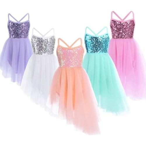 Girls Sequins Ballet Tutu Tulle Dress Sleeveless Gymnastics Leotard for Kids Girls Professional Ballet Dance Lyrical Dancewear
