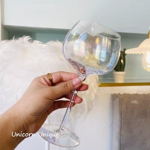 450ml/15oz Ripple Rainbow Coated Wine Glass Cup Goblet Gin Stemware